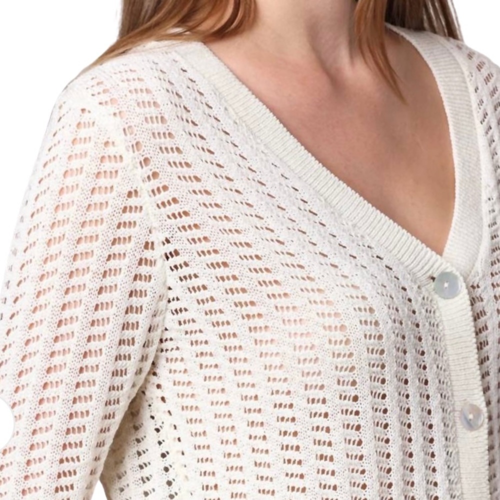 Minnie Rose - Linen Cotton Blend Pointelle Cardigan. Sz Small. New w/out tags.